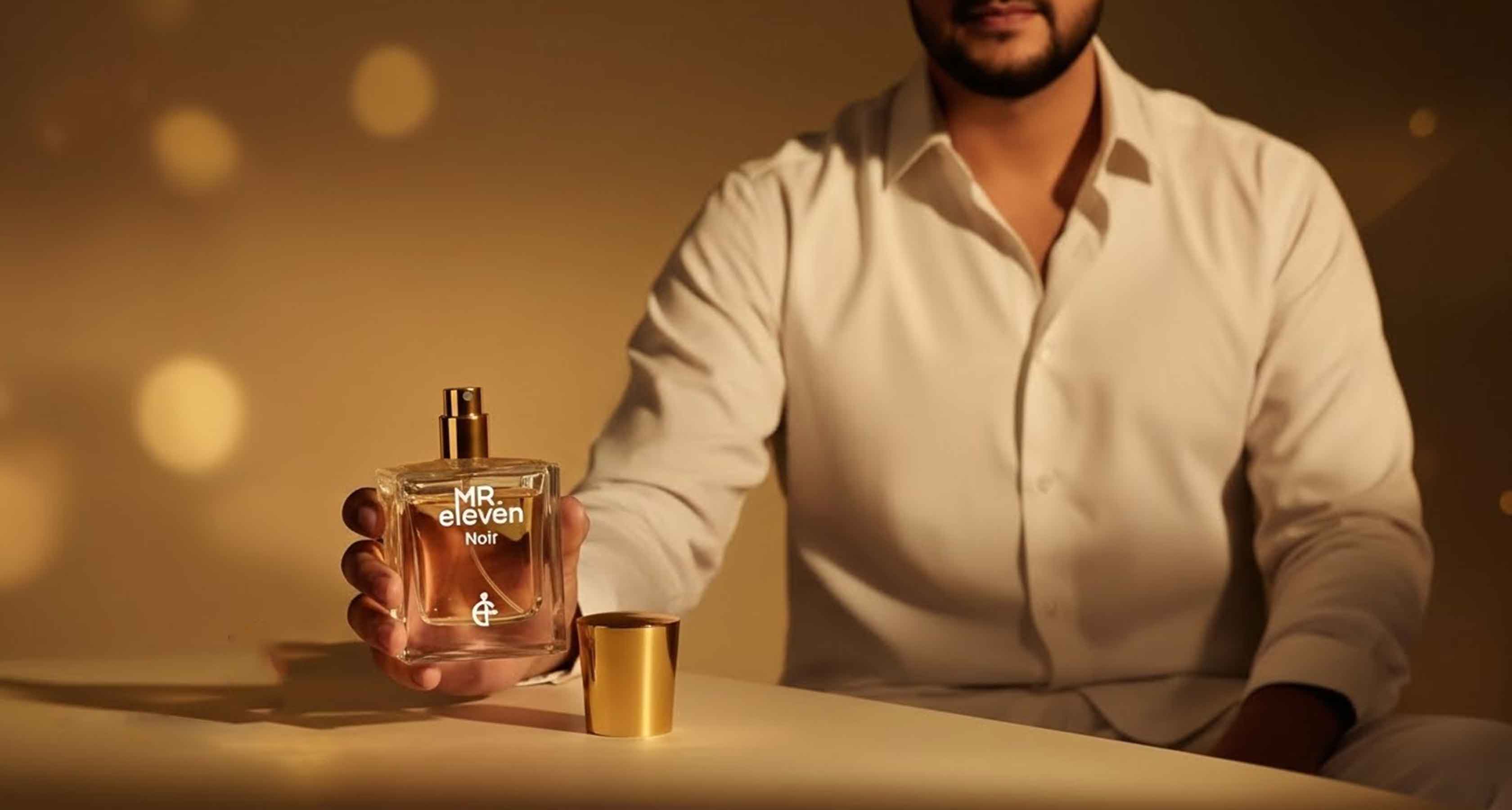 MR. Eleven Noir luxury perfume bottle by Eleven Fragrance with fresh citrus, aromatic spices, and dark woody notes