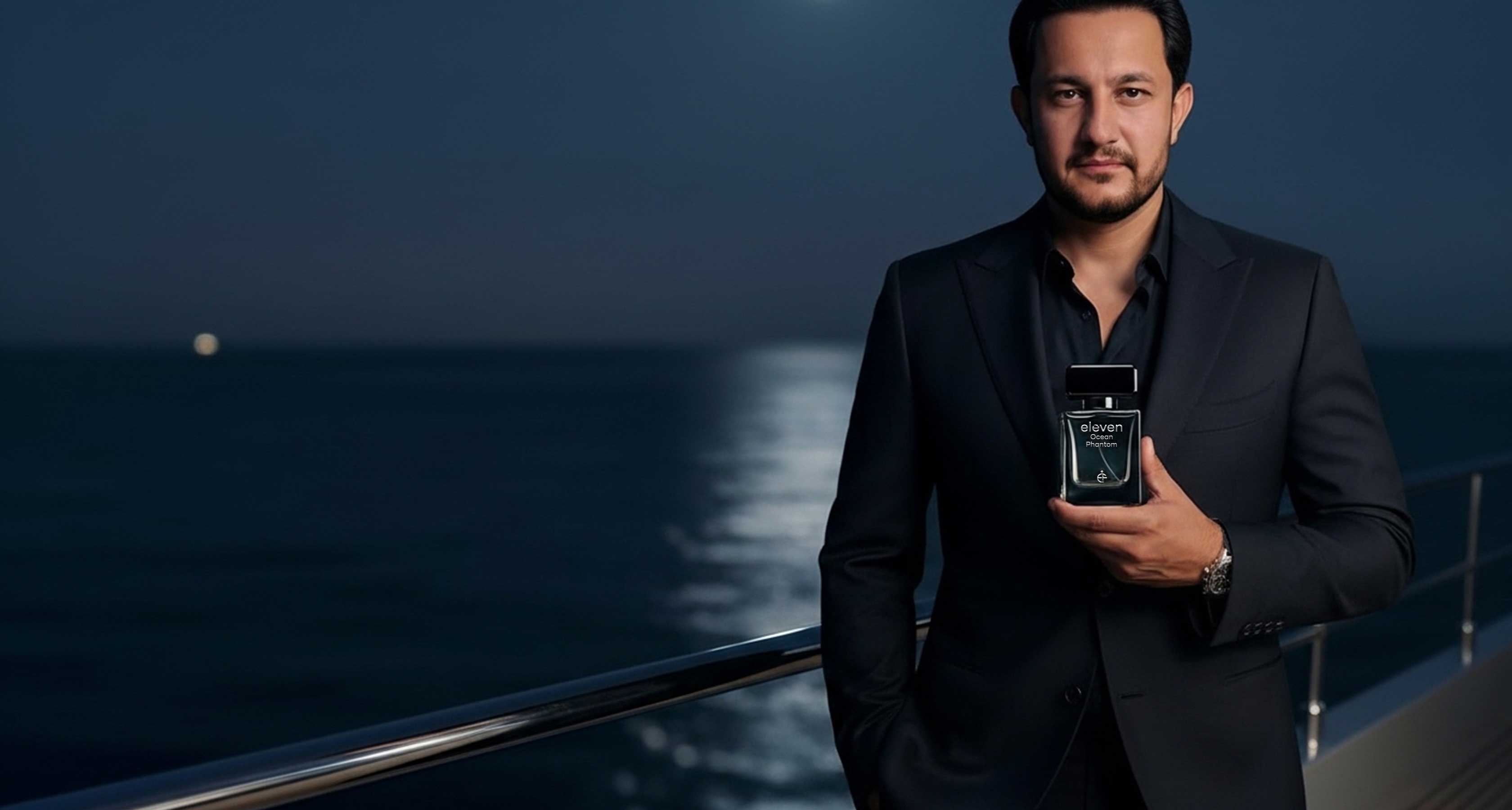 Eleven Ocean Phantom perfume bottle – aquatic citrus fragrance with sea notes, grapefruit, mandarin orange, ambergris, guaiac wood and oakmoss