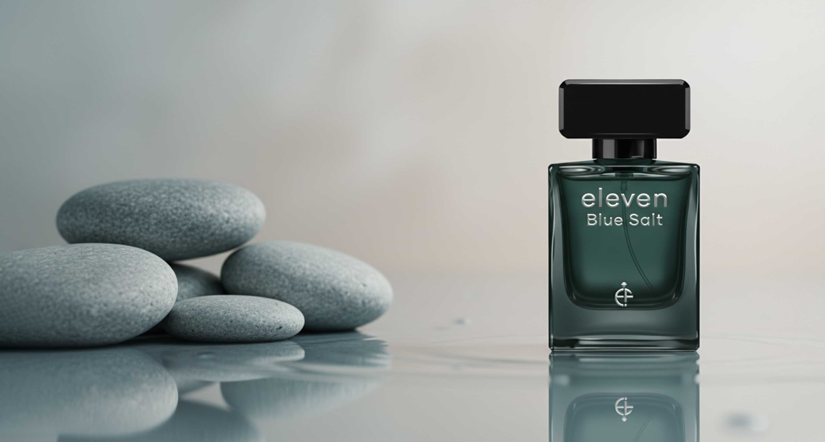 Eleven Blue Salt perfume bottle by Eleven Fragrance, a fresh aquatic fragrance inspired by ocean breeze and mineral sea salt notes